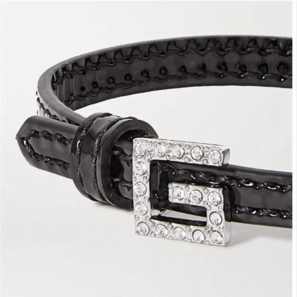 🆕️ GUCCI Black PATENT LEATHER Bracelet with CRYSTAL SQUARE G Buckle Size M🌟🖤